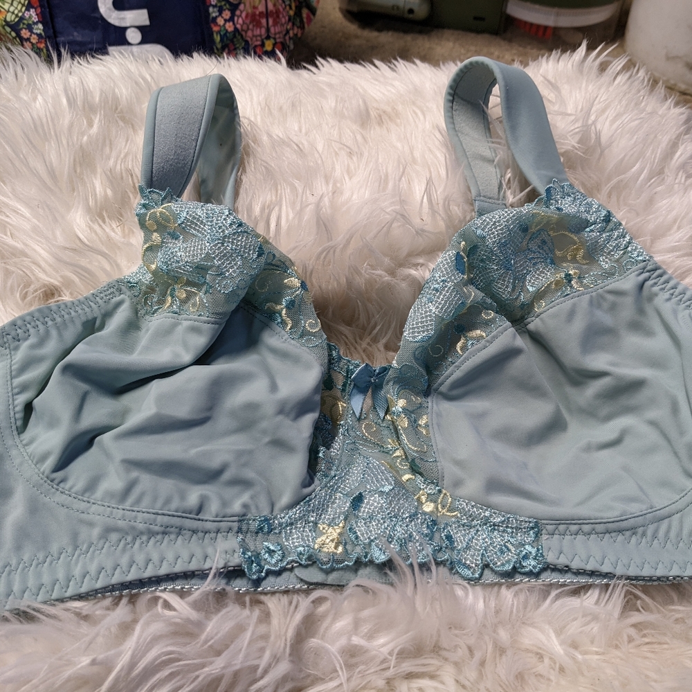 Curve Muse Baby Blue Lace Full Figure Wire Free Bra 44C